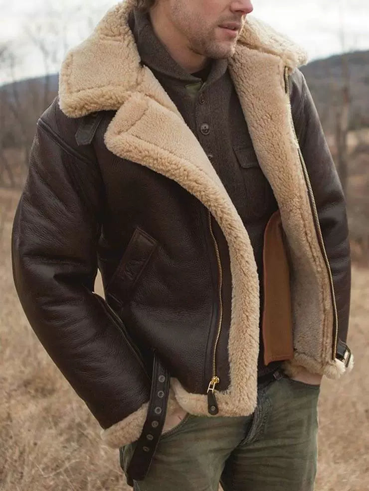 Shearling Lined Leather Aviator Jacket