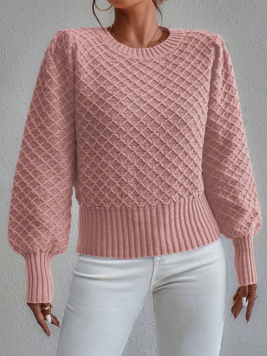 Relaxed Fit Quilted Wool Blend Pullover Sweater