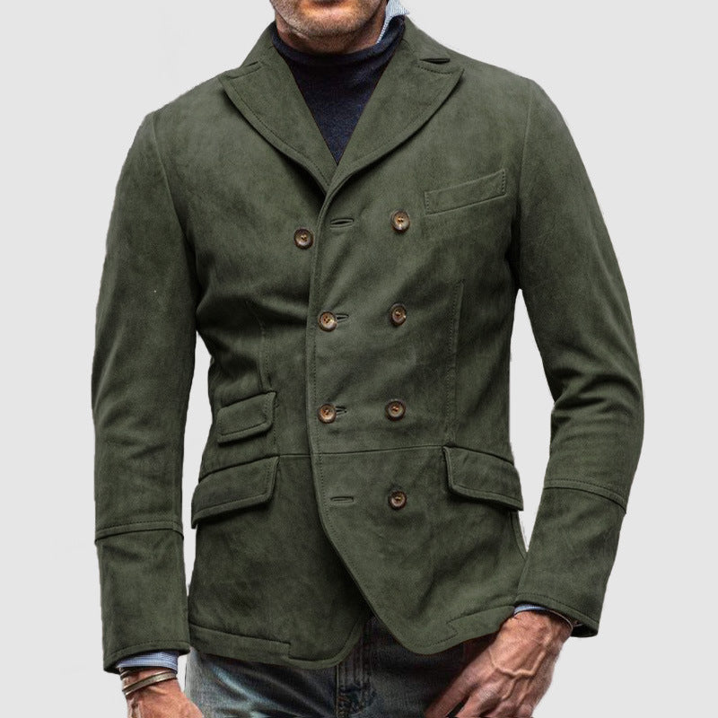 Men's Jacket – Double Breasted – Tailored Fit – Suede-Like Texture – Notch Lapel