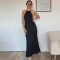 Women's Maxi Dress – Fitted Shape – Halterneck – Ruched Texture – Open Back