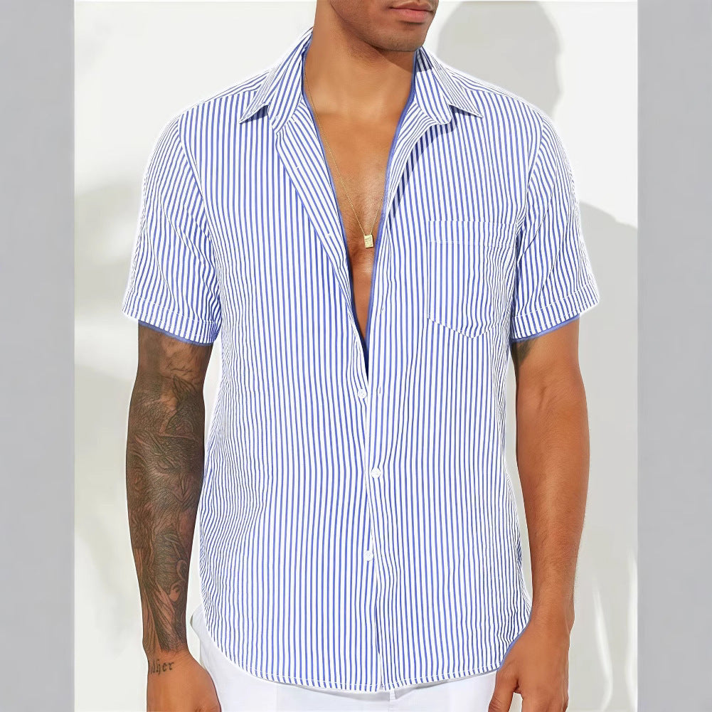 Men's Shirt – Cotton Blend – Relaxed Fit – Short Sleeves – Striped