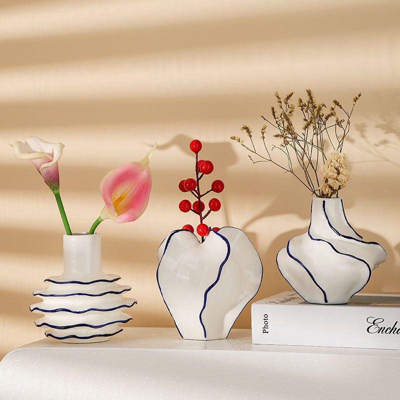 Hand-Glazed Hand-Painted Wavy Ceramic Vase