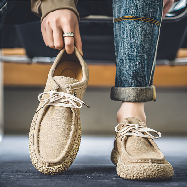 Men’s Shoes - Suede - Lace-Up Closure - Chunky Textured Sole