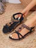 Women's Sandals – Flat Sole – Bohemian Pearls – Toe Split Design – Padded Footbed