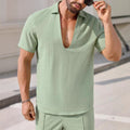 Men's Set with Short-Sleeved Shirt and Pants – Relaxed Fit – Cotton Linen Blend