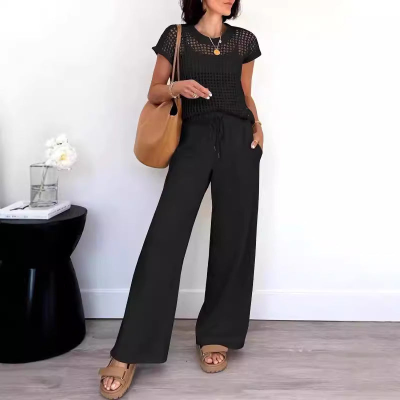 Open Knit Relaxed Fit Top Trousers Set