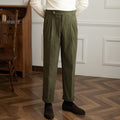 Men's Trousers – Corduroy – High Waist – Straight Fit – Pleated Front – Rolled-Up Legs