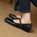 Women's shoes flat – Leather look – Square Toe – Buckle strap – Low block heel casual style