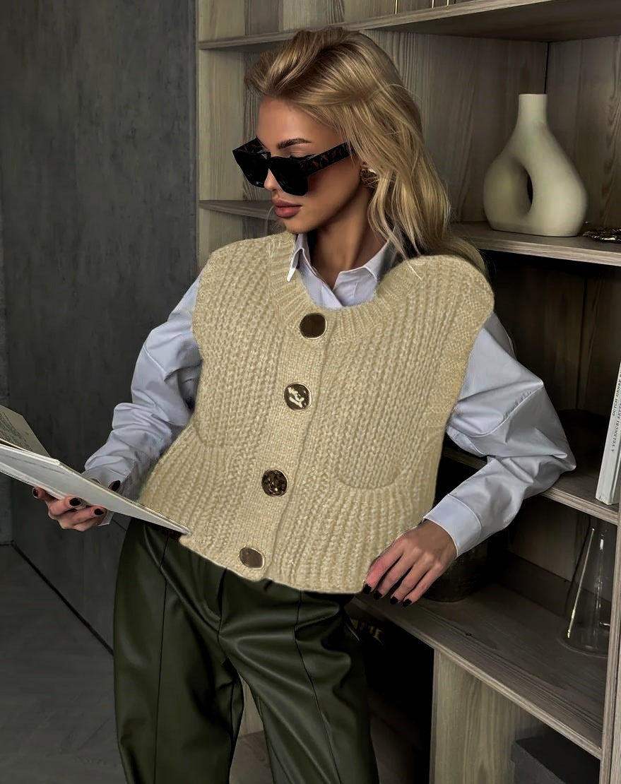 Wool Blend Oversized Ribbed Vest