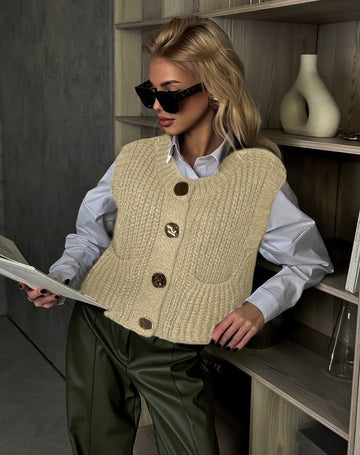 Wool Blend Oversized Ribbed Vest