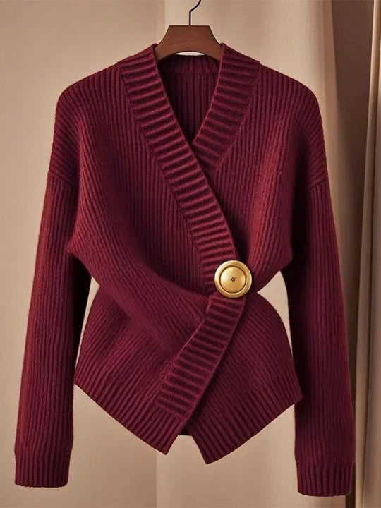 Asymmetrical Hem Ribbed Knit Wrap Sweater Top