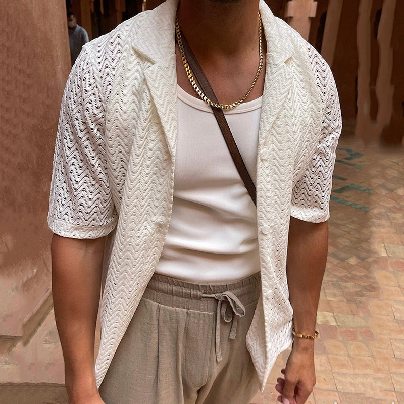 Knit Open Pattern Slim Fit Cardigan