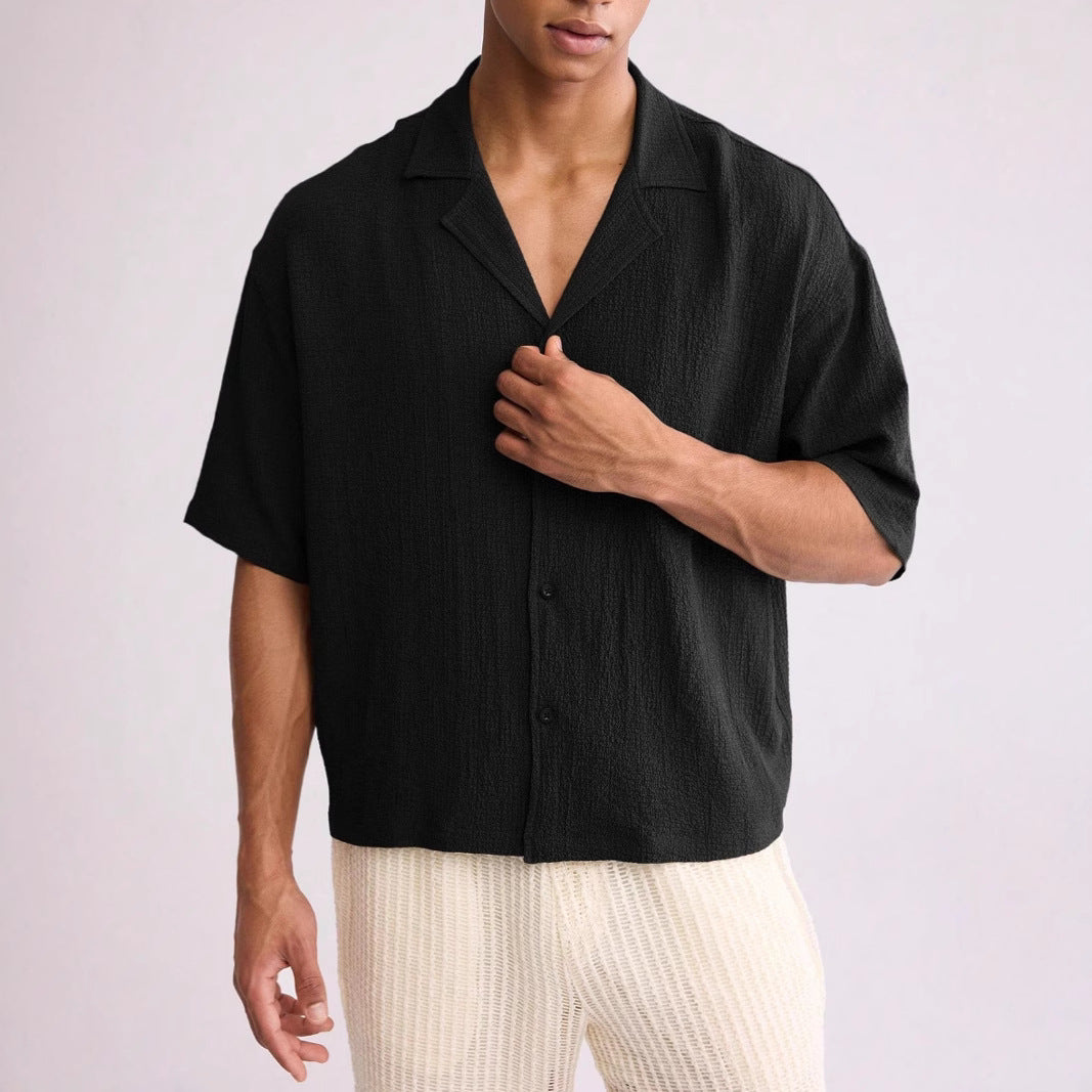 Men's Shirt with Short Sleeves – Relaxed Fit – Textured Woven – Lightweight and Breathable