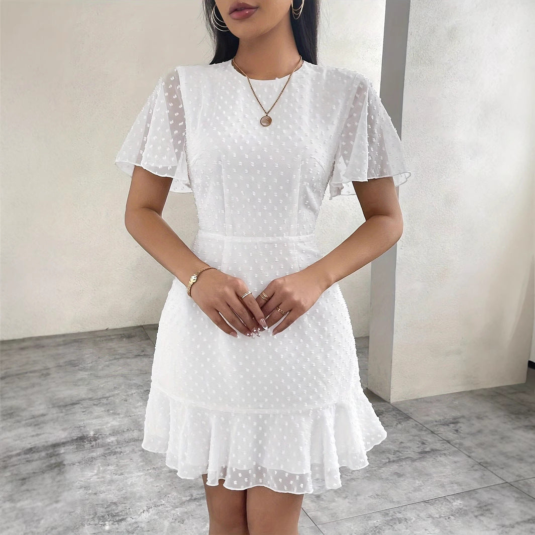 Jacquard Dotted Ruffle Sleeve Mini Dress