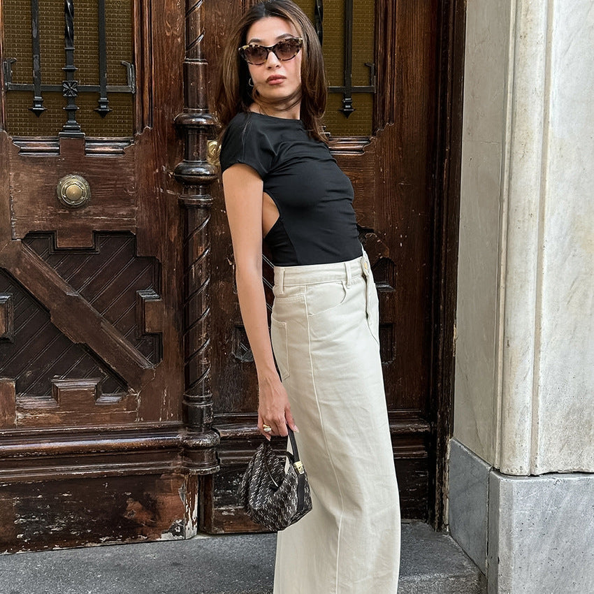 Women's Midi Skirt – 100% Cotton – Slim Fit – High Waist – Front Slit
