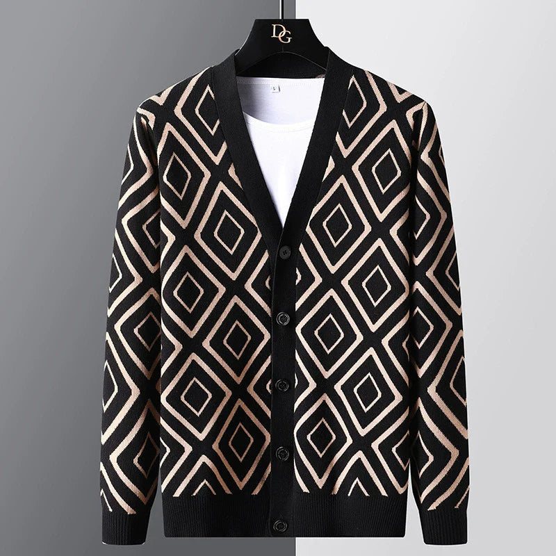 Slim Fit Jacquard Knit Cardigan Sweater