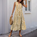 Women's Midi Dress – Sleeveless V-neck – Relaxed Fit – A-line with Abstract Print
