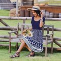 Women's Dress – Fit and Flare Style – Round Neck – Patterned Skirt – Knee Length – Short Sleeve
