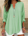 Women's Shirt with Long Sleeves – Cotton Linen – Relaxed Fit – Stand Collar