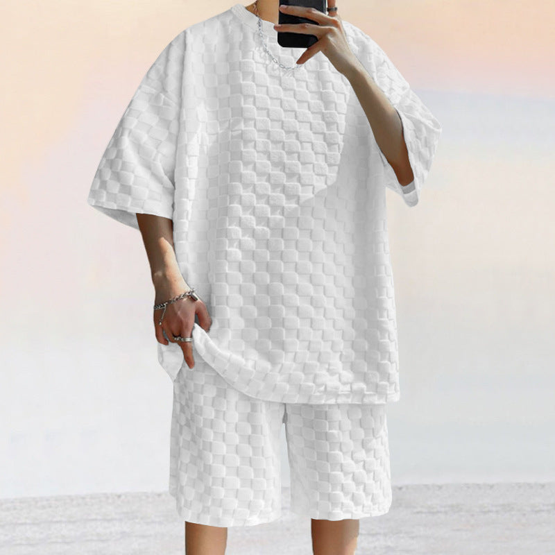 Men's Set – Jacquard Knit – Loose-Fitting Shirt and Relaxed Shorts