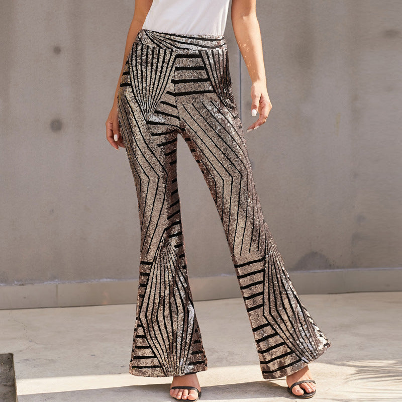 Sequin Embellished High Waisted Wide Leg Pants