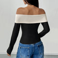 Women's Crop Top – Slim Fit – Off-Shoulder – Long Sleeves – Stretch Fabric – Bow Detail