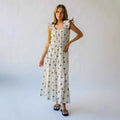 Women's Maxi Dress – Smocking – Gathered Straps – Lightweight Cotton Fabric – Fitted Bodice