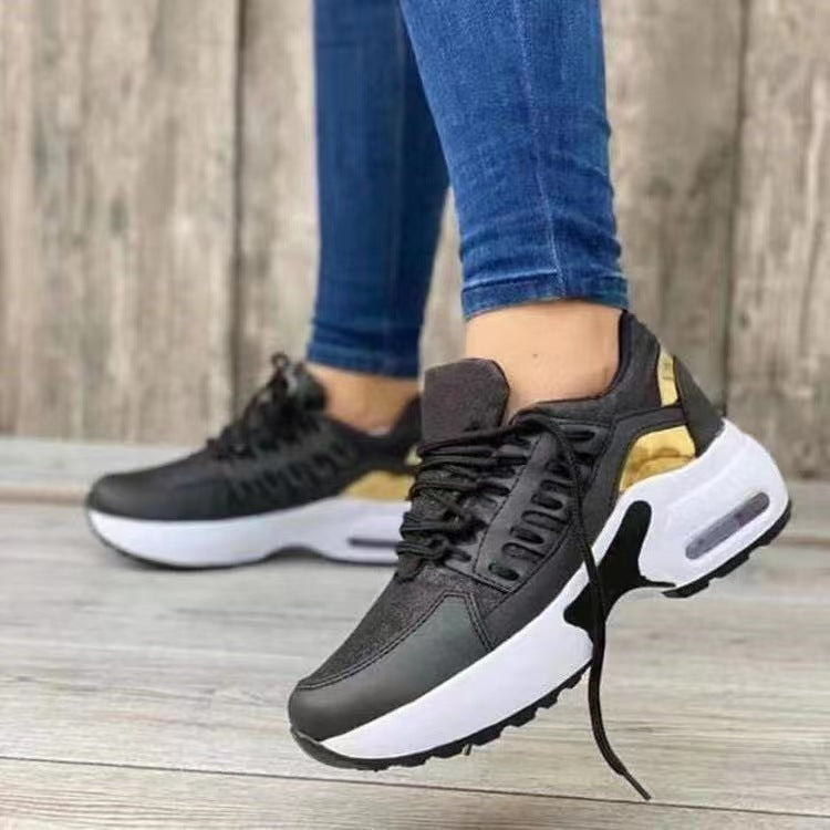 Dame Sneakers – Åndbart Mesh – Wedge Hæl – Snørelukning – Støddæmpende Sål