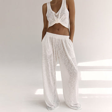 Dame Loungewear Sæt – Ærmeløs Twist-Top – Vide Bukser – Blødt Åndbart Materiale