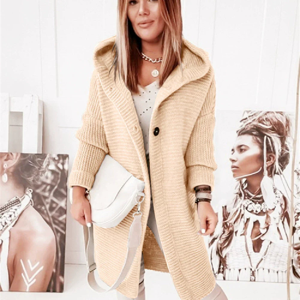 Ribbed Knit Long Line Hooded Cardigan