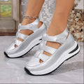Women's sandals with wedge heel – Closed toe – Cut-out design – Padded sole – Velcro closure