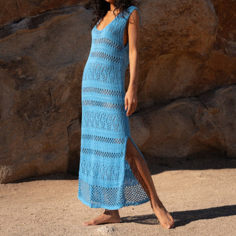 Dress for Women – Knit – Slim Fit – Sleeveless – Open Knit with Side Slit