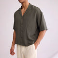 Men's Shirt with Short Sleeves – Relaxed Fit – Textured Woven – Lightweight and Breathable