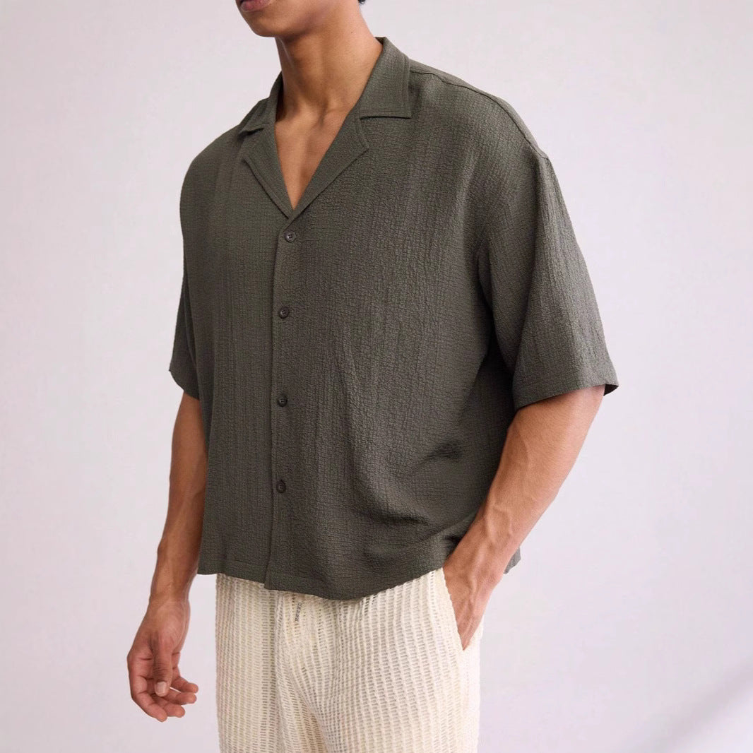 Men's Shirt with Short Sleeves – Relaxed Fit – Textured Woven – Lightweight and Breathable