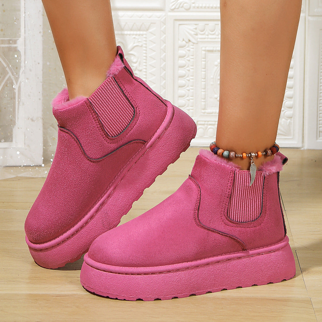 Slip-On Faux Suede Elastic Gusset Ankle Boots