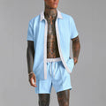 Men's Set with Shirt and Shorts – Cotton Blend – Relaxed Fit – Button Closure – Elastic Waist