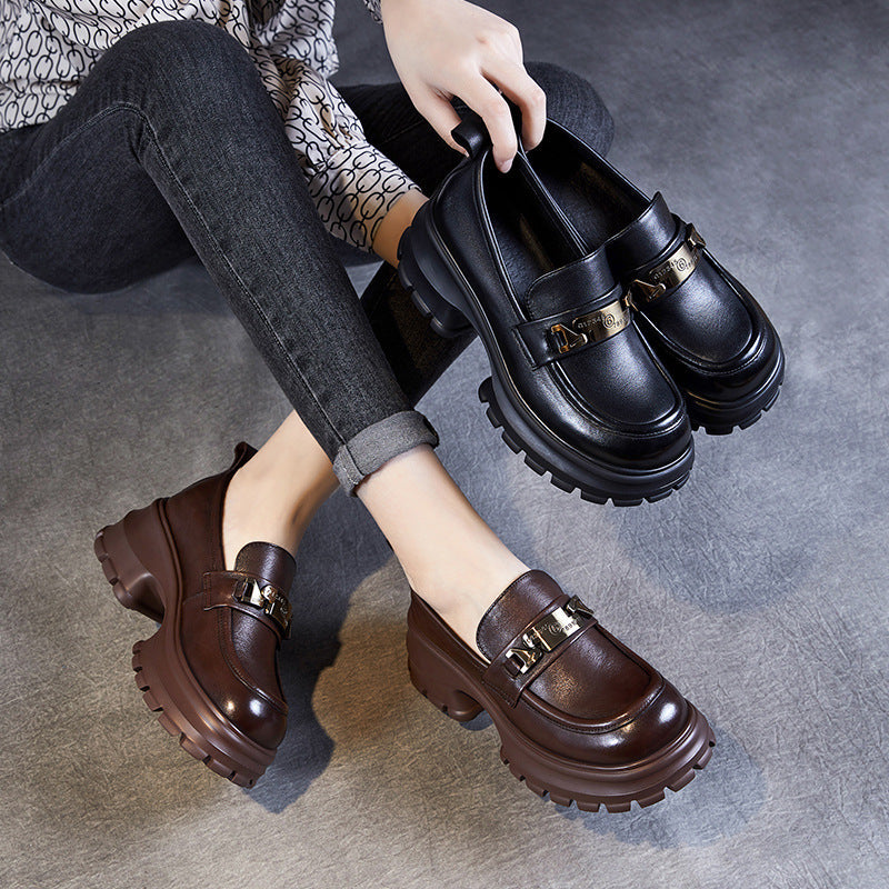 Genuine Leather Chunky Sole Stable Comfort Loafers