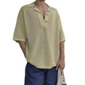 Men's Knit Sweater – Oversize Fit – Open Knit – Short Sleeves – Notch Collar