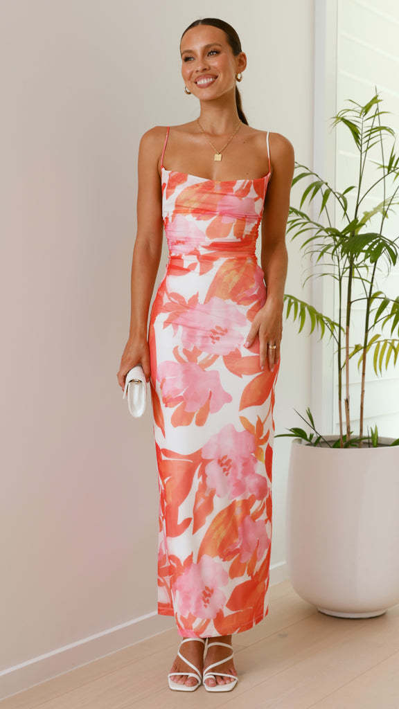 Women's Maxi Dress – Bodycon Fit – Spaghetti Straps – Floral Print – Sleeveless