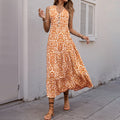 Women's Midi Dress – Sleeveless V-neck – Relaxed Fit – A-line with Abstract Print