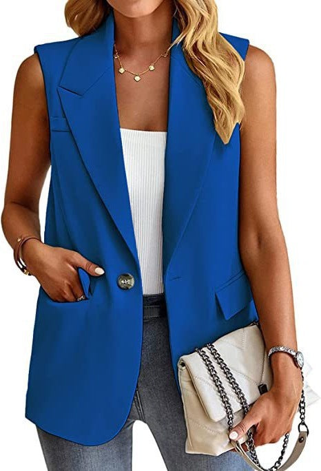 Women's blazer vest – Tailored fit – Sleeveless – Notch lapels – Single button – Pockets