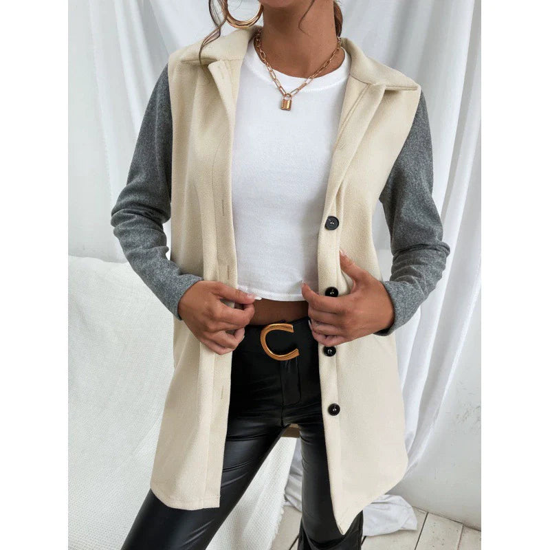 Contrast Sleeve Single-Breasted Windbreaker Jacket