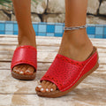 Women's Sandals – Slip-on Wedge Heel – Perforated Strap – Sculpted Edge – Open Heel