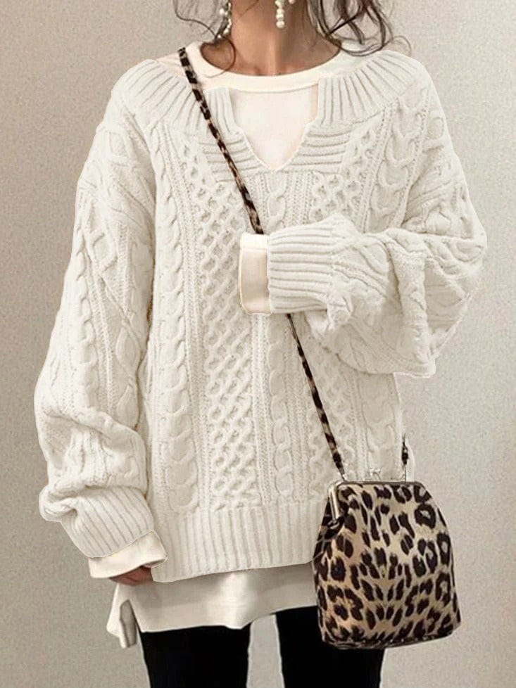 Wool Blend Cable Knit Oversized Sweater