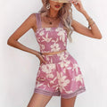 Women's Set with Top and Shorts – Light Cotton – Smock Top – Floral Print – Relaxed Fit