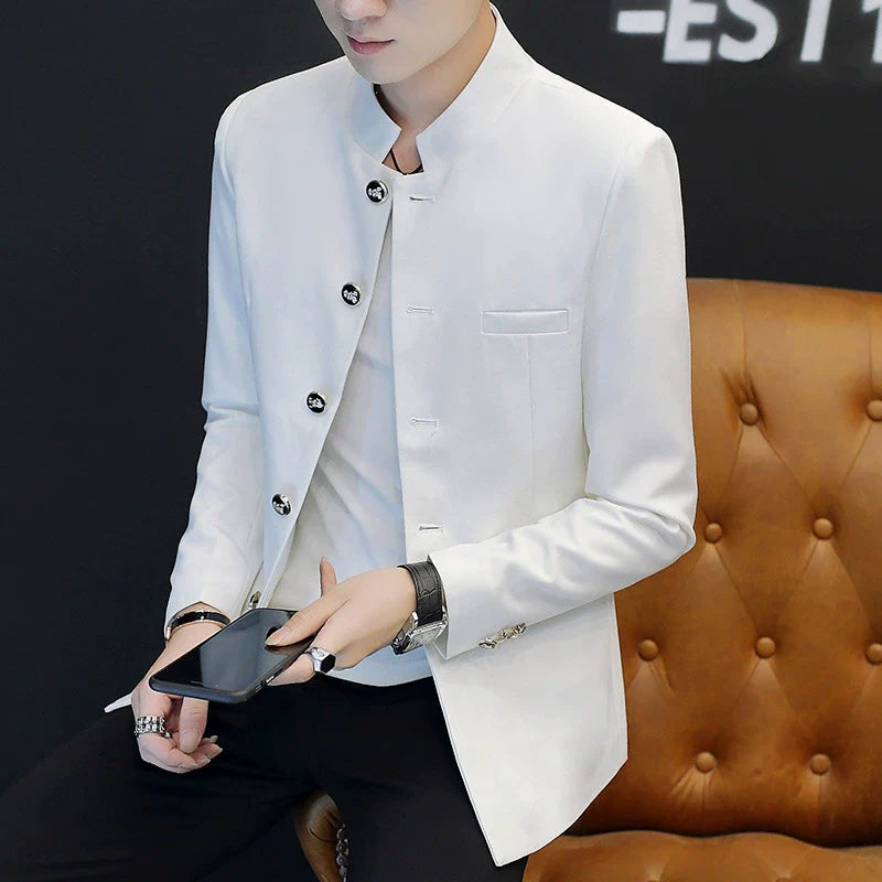 Slim Fit Stand Collar Single Breasted Blazer