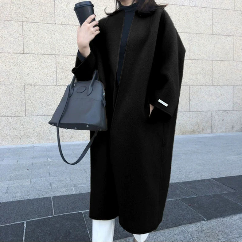 Wool Blend Relaxed Straight Fit Long Coat