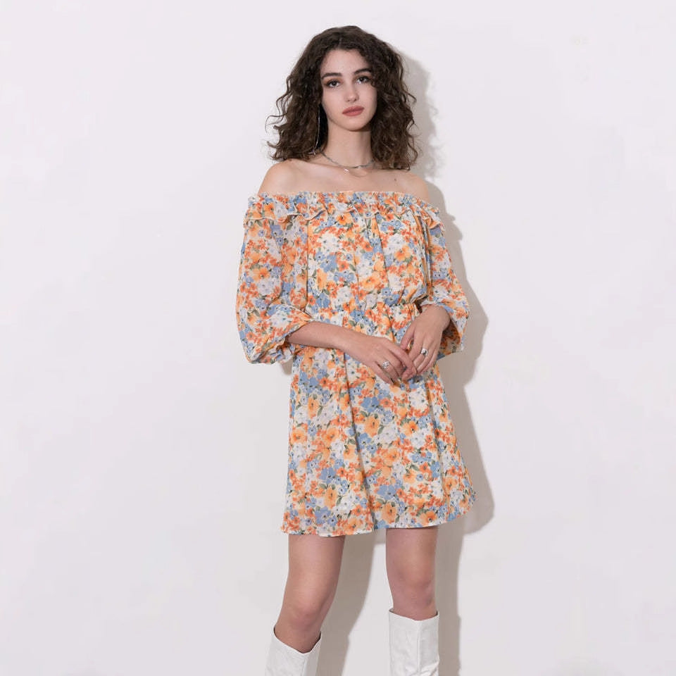 Floral Print Cut-out Shoulder Mini Dress