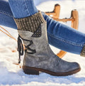 Women's ankle boots – Suede – Flat sole – Comfort fit – Strap and stud details
