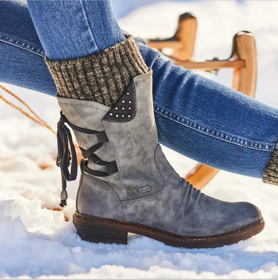 Women's ankle boots – Suede – Flat sole – Comfort fit – Strap and stud details